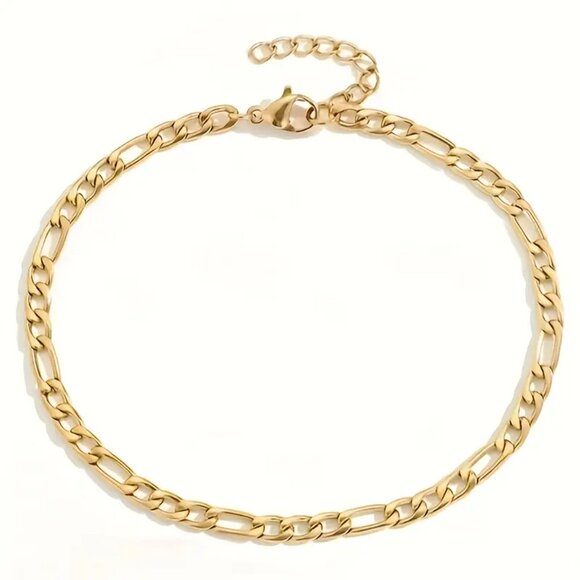 NWT 18k Gold Plated Figaro Stainless Steel Chain Bracelet 20cm/7in Unisex - Picture 3 of 3
